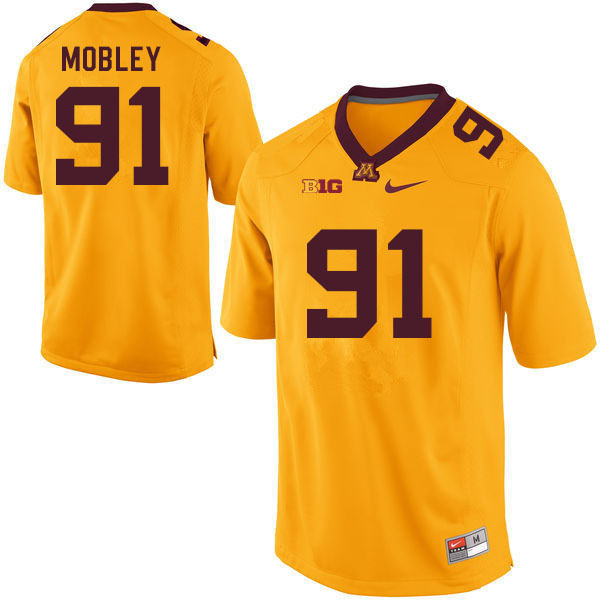 Men #91 Will Mobley Minnesota Golden Gophers College Football Jerseys Sale-Gold - Click Image to Close